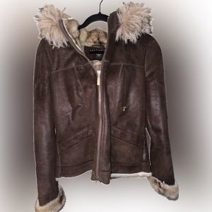Bernardo Brown Fur-Lined Zip Up Jacket